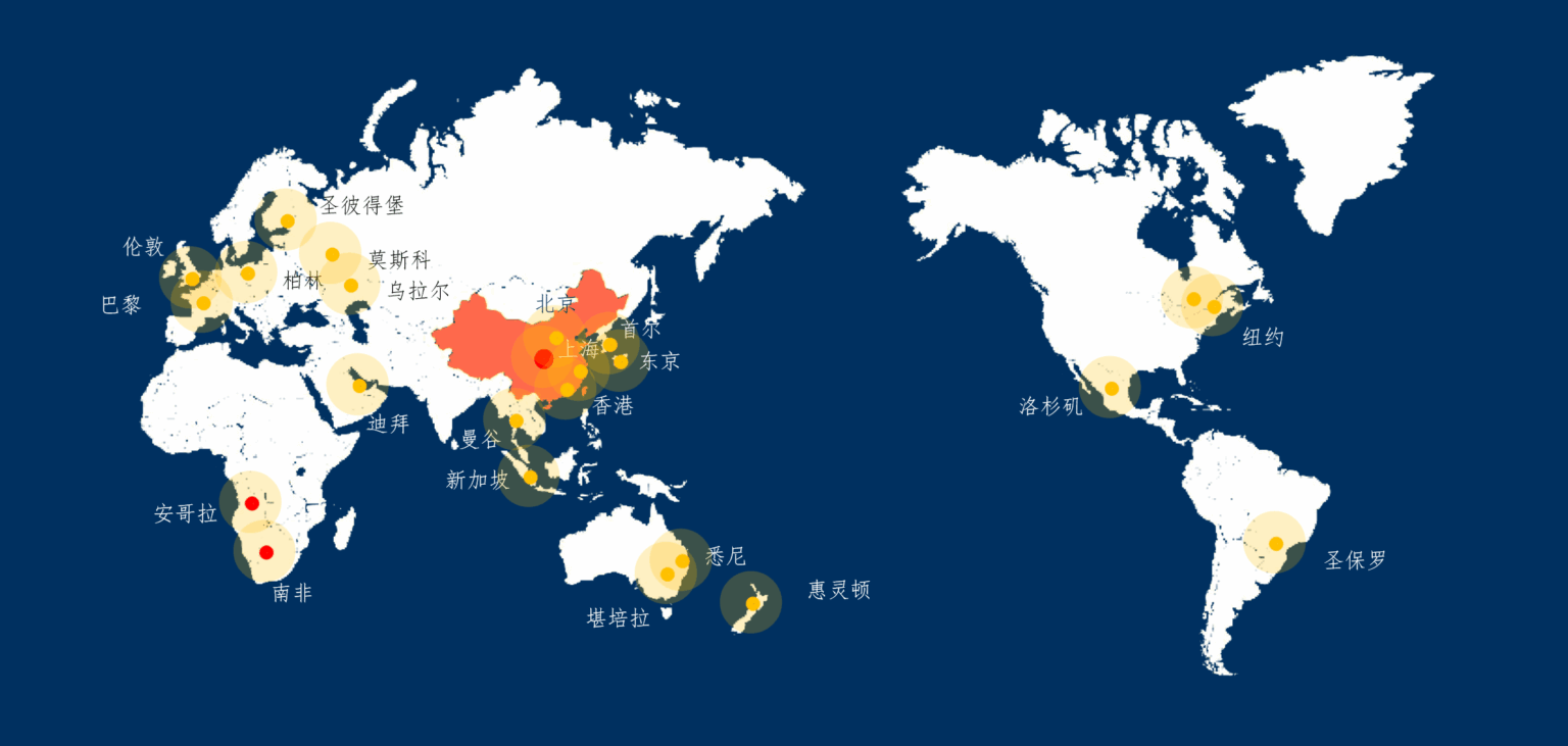 Global 36 Cities Distribution Map